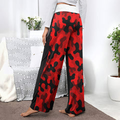 Red Camo Skull Medallion Women's High-waisted Wide Leg Pants