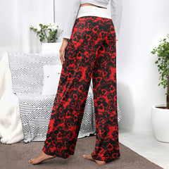 Red Skull Pattern Women's High-waisted Wide Leg Pants
