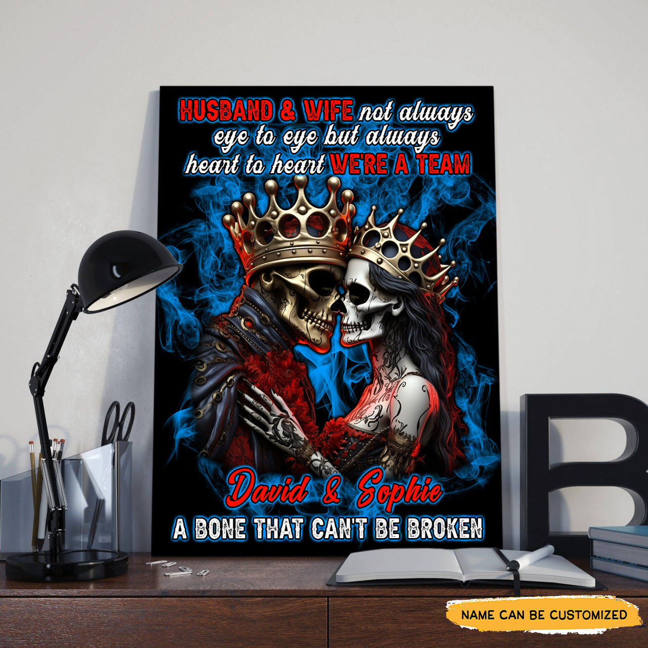 Husband & Wife - Custom Personalized Names Gothic Skull And Roses Canvas