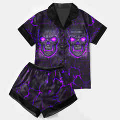 Purple Skull Lava Women's Pajama Sets Top Sleeve & Short Bottom