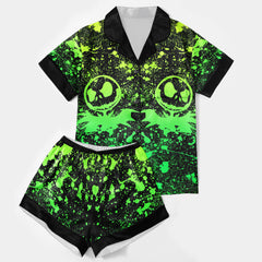 Green Brush Art Women's Pajama Sets Top Sleeve & Short Bottom