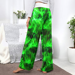 Green Skull Flaming Women's High-waisted Wide Leg Pants