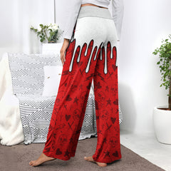 Red Skull Lip Melting Women's High-waisted Wide Leg Pants