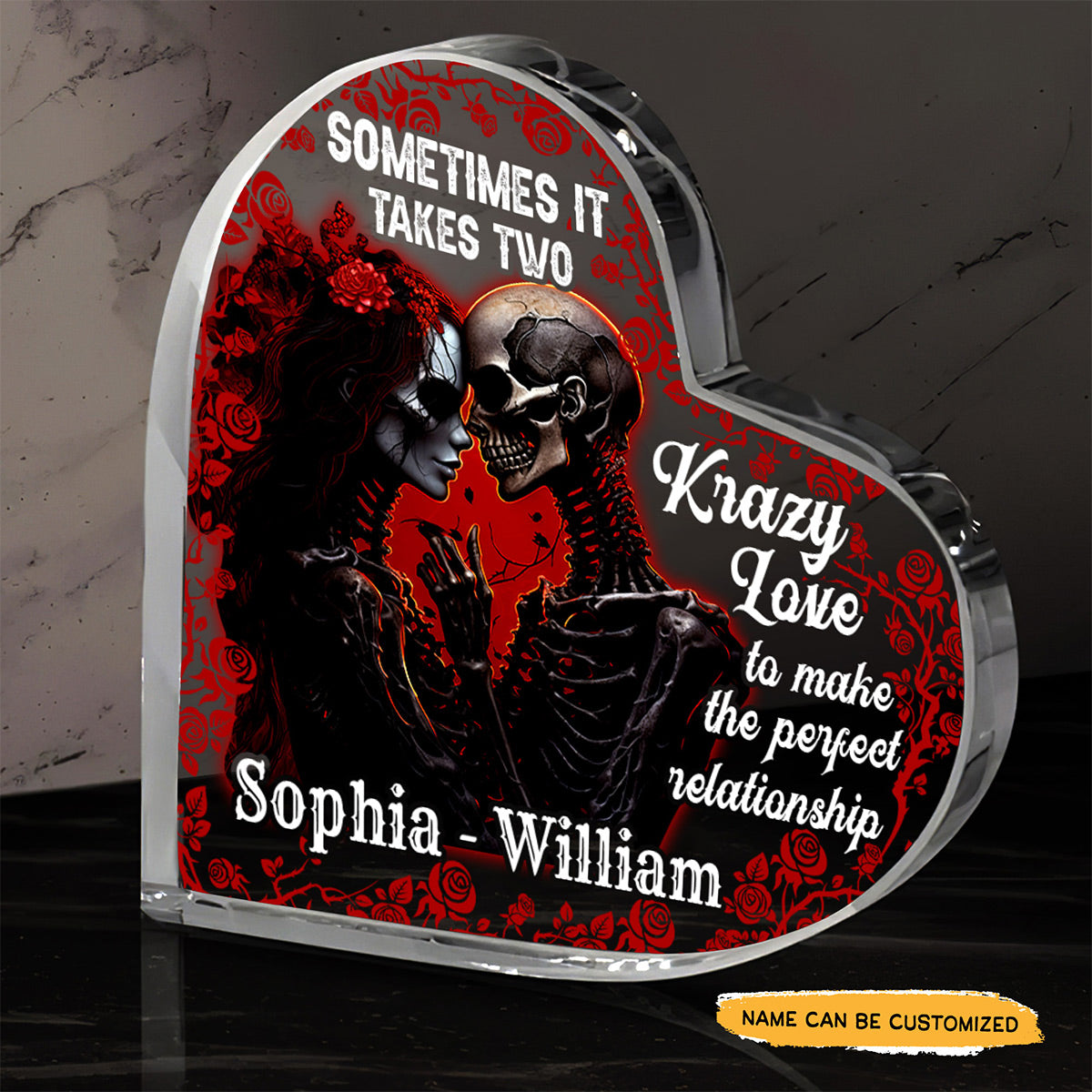 Krazy Love - Customized Skull Couple Crystal Heart Anniversary Gifts