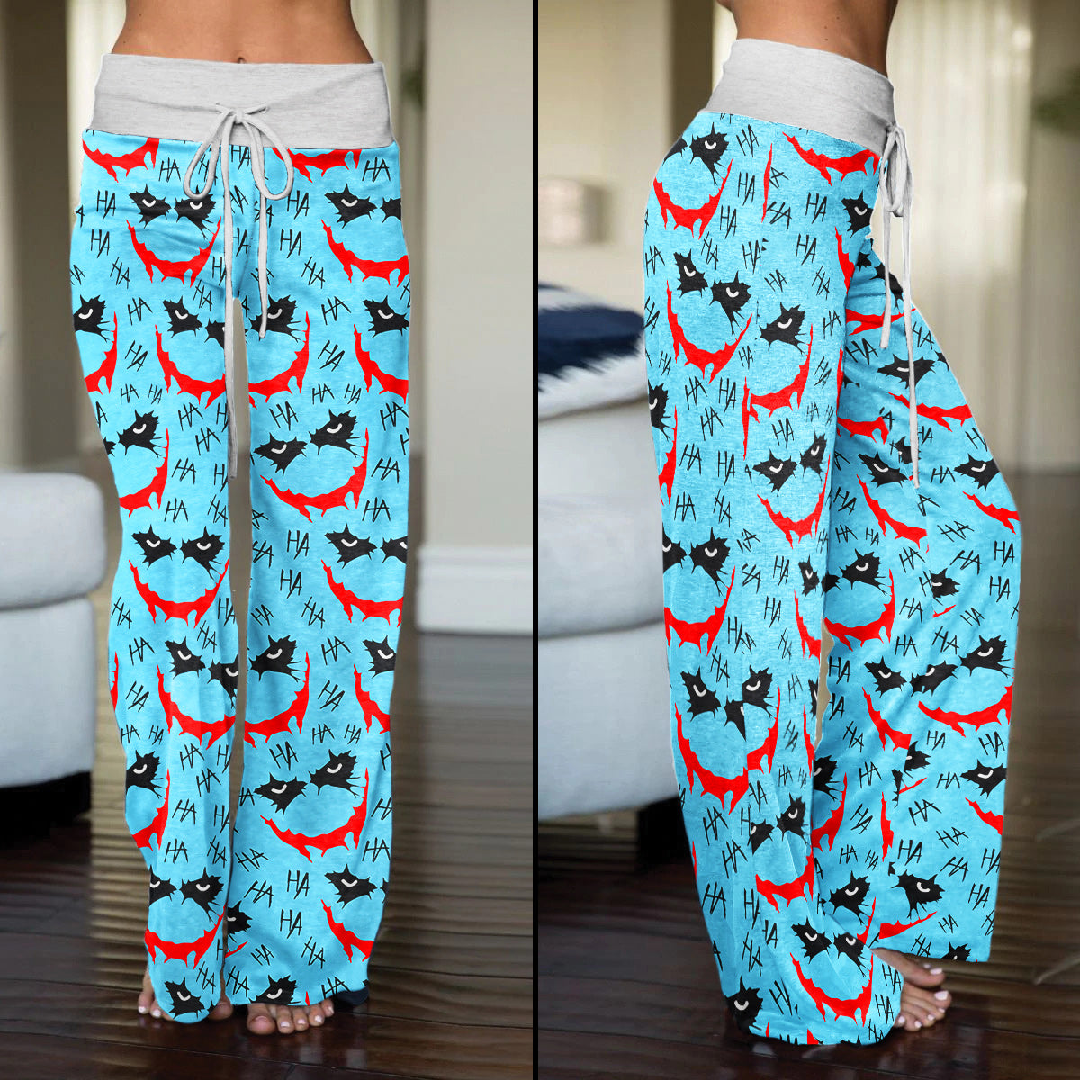 Blue Smile Horror Women's High-waisted Wide Leg Pants | Wonder Skull