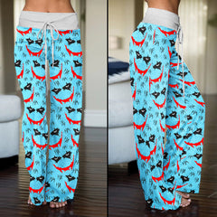 Blue Smile Horror Women's High-waisted Wide Leg Pants | Wonder Skull