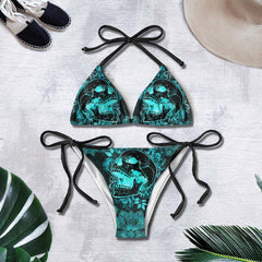 Cyan Skull Gothic Mandala Micro Triangle Bikini Swimsuit - Wonder Skull