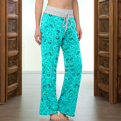 Electric Cyan Skull Pop Women's High-waisted Wide Leg Pants