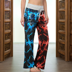 Eternal Flame Skull Art Women's High-waisted Wide Leg Pants