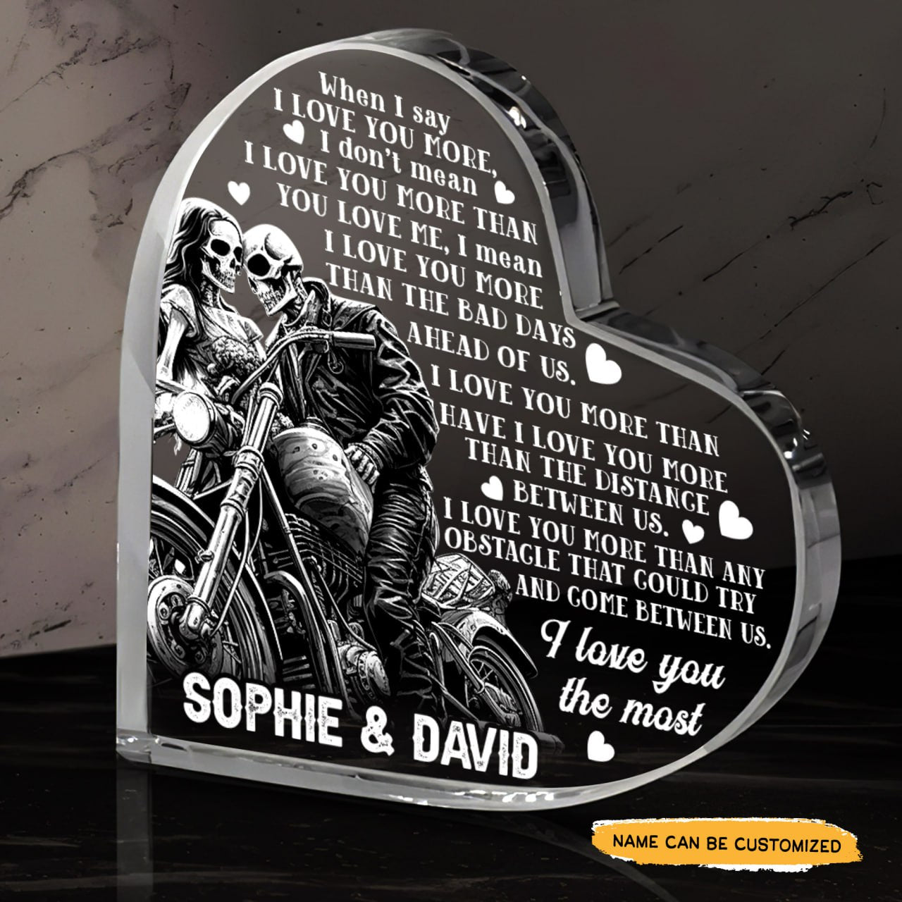 I Love You The Most - Customized Skull Couple Crystal Heart Anniversary Gifts - Wonder Skull