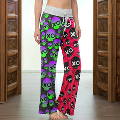 Comic Electric Skull Pattern Women's High-waisted Wide Leg Pants