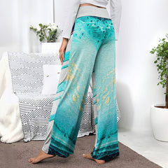Abstract Cyan Skull Lip Women's High-waisted Wide Leg Pants