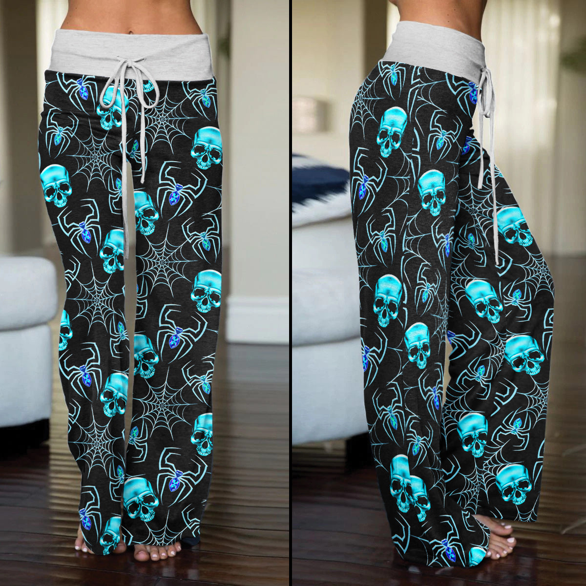 Blue Skull Spider Women's High-waisted Wide Leg Pants | Wonder Skull
