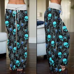 Blue Skull Spider Women's High-waisted Wide Leg Pants | Wonder Skull
