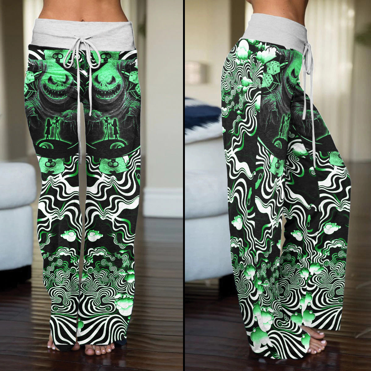 Green Nightmare Art Effect Women's High-waisted Wide Leg Pants | Wonder Skull