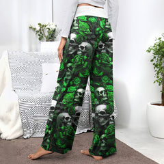 Gothic Skull Verdant Whisper Women's High-waisted Wide Leg Pants