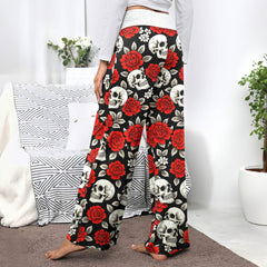 Noir Skull Flower Tapestry Women's High-waisted Wide Leg Pants