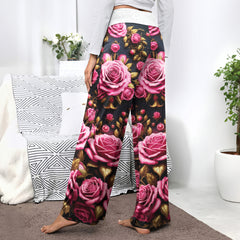Skull Rose Royal Art Women's High-waisted Wide Leg Pants