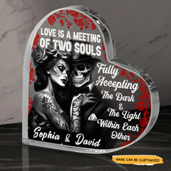 Love Is Meeting - Customized Skull Couple Crystal Heart Anniversary Gifts