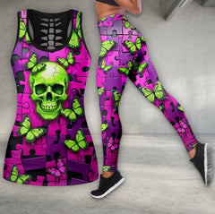 Acid Butterfly Skull Pattern Tanktop and Leggings