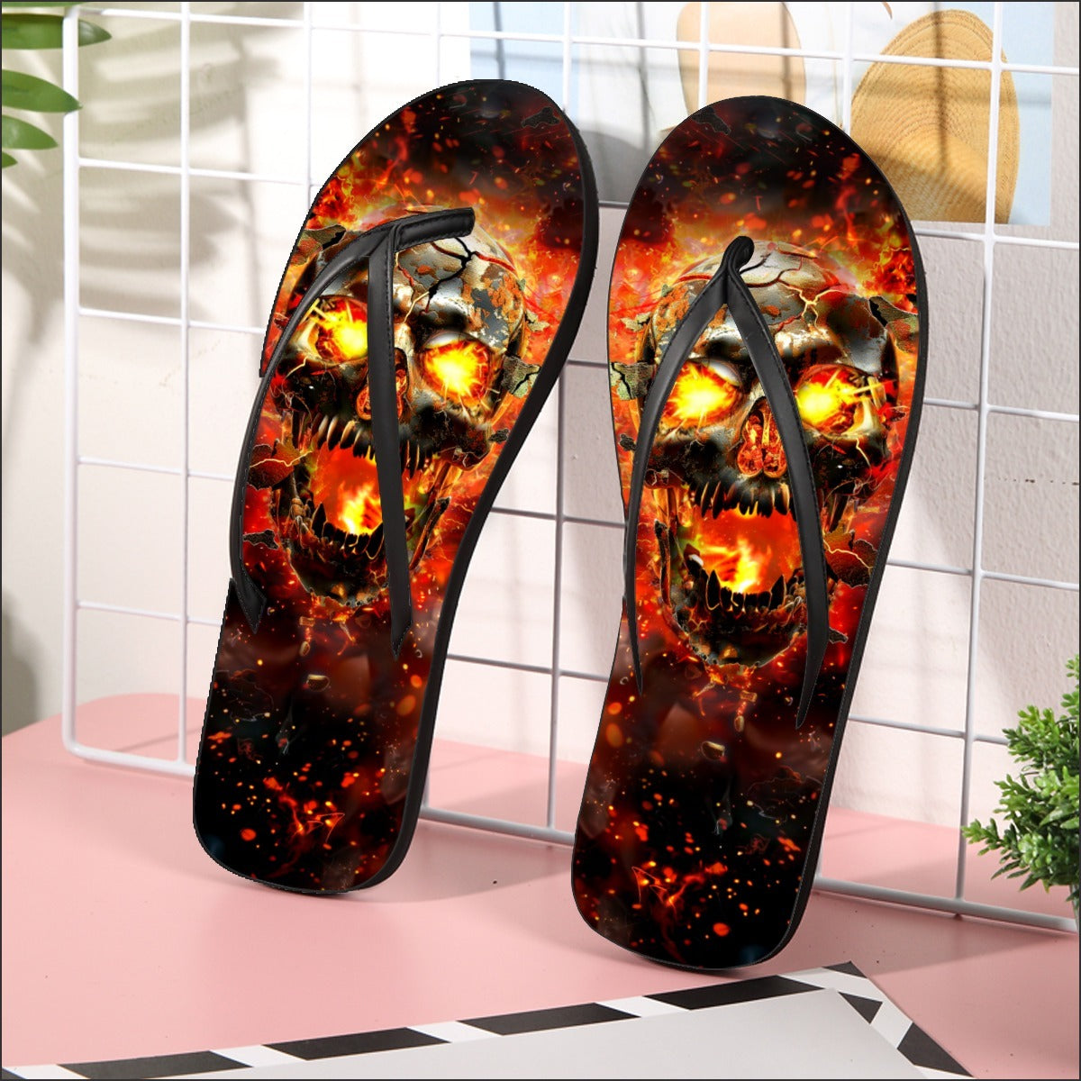 Image of a pair of beach flip flops with a sleek design, featuring a comfortable yoga mat footbed, non-slip sole, and water-friendly materials. Perfect for summer outings, beach walks, and casual occasions.