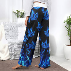 Blue Flaming Skull Women's High-waisted Wide Leg Pants