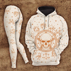 Women Hoodie and Leggings, Cosmic Skull Zodiac Outwear Pants Outfit