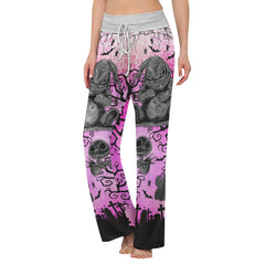 Pink Nightmare Bat Theme Women's High-waisted Wide Leg Pants | Wonder Skull