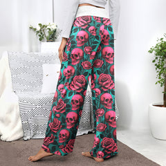 Pink Skull Garden Women's High-waisted Wide Leg Pants