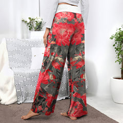 Masked Skeleton Red Bloom Women's High-waisted Wide Leg Pants