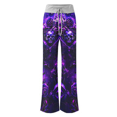 Purple Rose Skull Abstract Women's High-waisted Wide Leg Pants | Wonder Skull