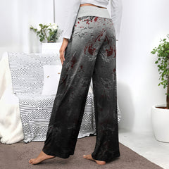 Black Skull Rose Gothic Women's High-waisted Wide Leg Pants | Wonder Skull