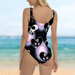 One Piece Bikini Skeleton Hearts Forever Print Swimwear