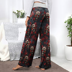 Skull Rose Gothic Pattern Women's High-waisted Wide Leg Pants
