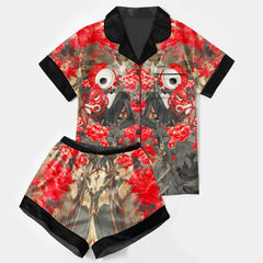 Masked Skeleton Flower Art Women's Pajama Sets Top Sleeve & Short Bottom