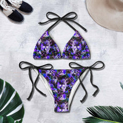 Violet Thunder Skull Pattern Micro Triangle Bikini Swimsuit - Wonder Skull