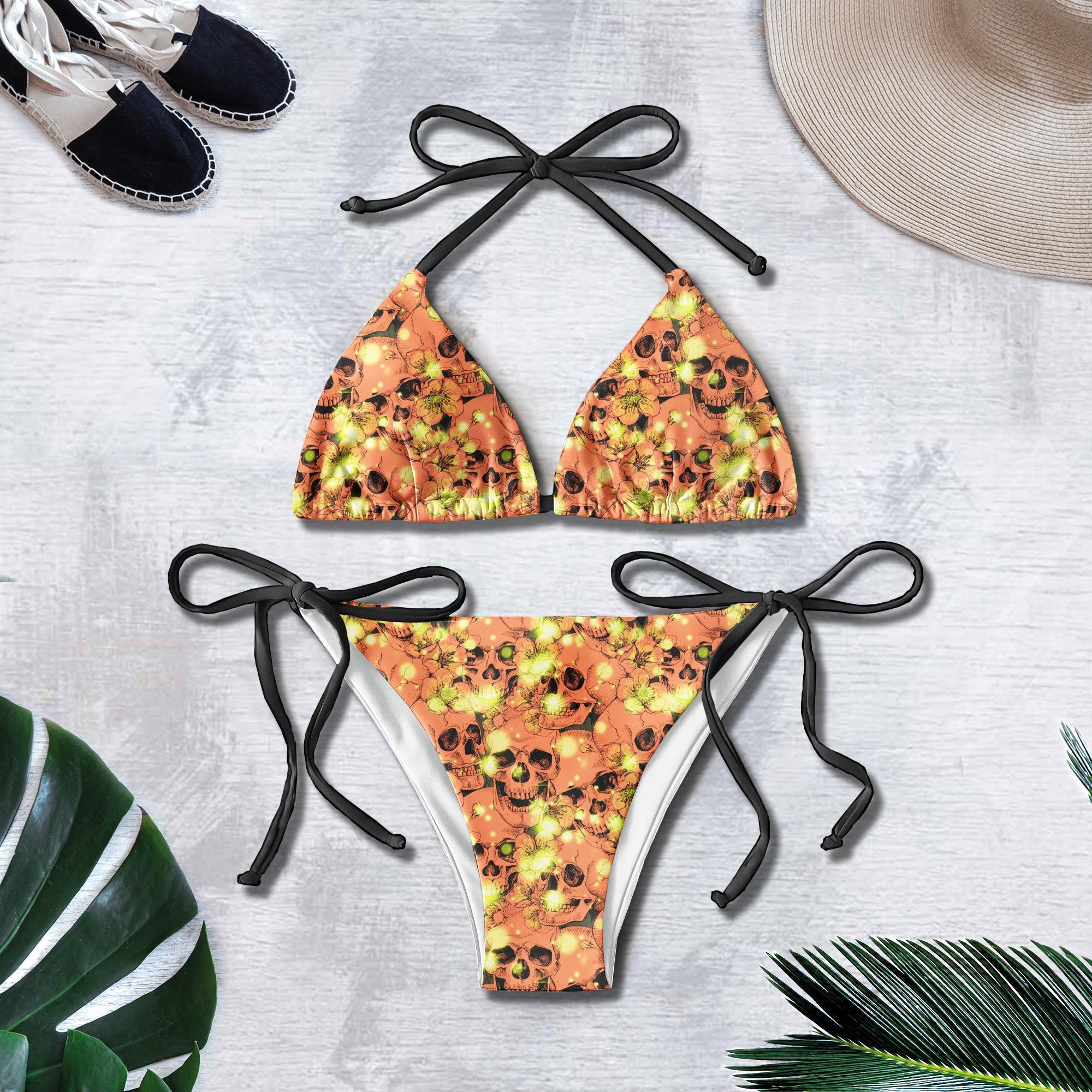 Sparkling Yellow Skull Micro Triangle Bikini Swimsuit - Wonder Skull