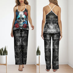Red Blue Skull Art Cami Pajamas Sets For Women Sleepwears Combo - Wonder Skull