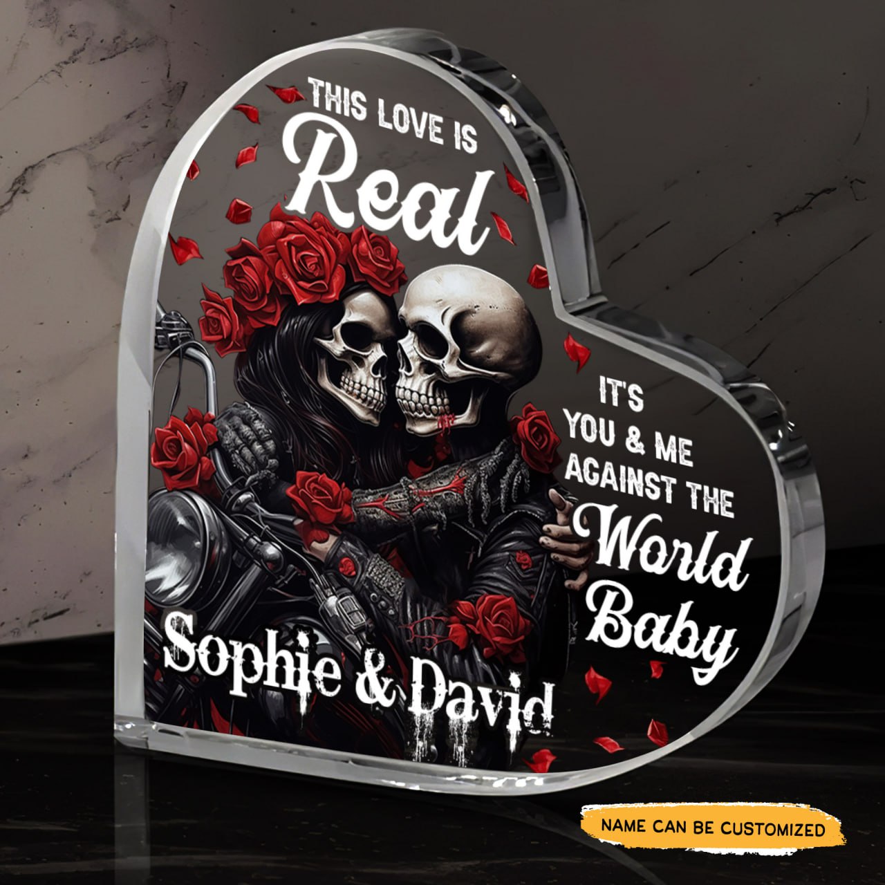 This Love Is Real - Customized Skull Couple Crystal Heart Anniversary Gifts - Wonder Skull