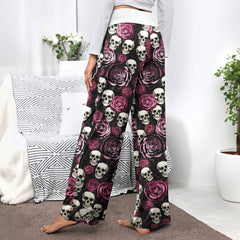 Pastel Gothic Bloom Skull Women's High-waisted Wide Leg Pants