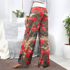 Red Masked Skeleton Amidst Women's High-waisted Wide Leg Pants