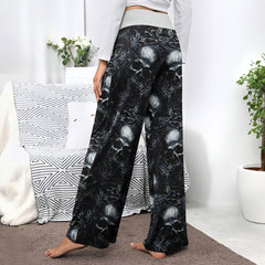 Filigree Skull Pattern Women's High-waisted Wide Leg Pants | Wonder Skull