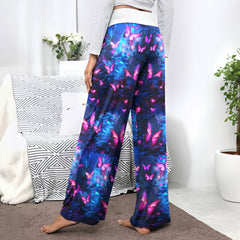 Neon Skull Butterfly Women's High-waisted Wide Leg Pants
