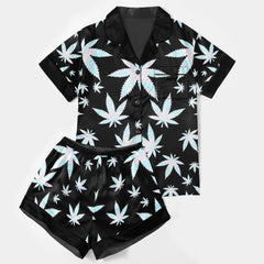 Holographic Leaf Pattern Women's Pajama Sets Top Sleeve & Short Bottom