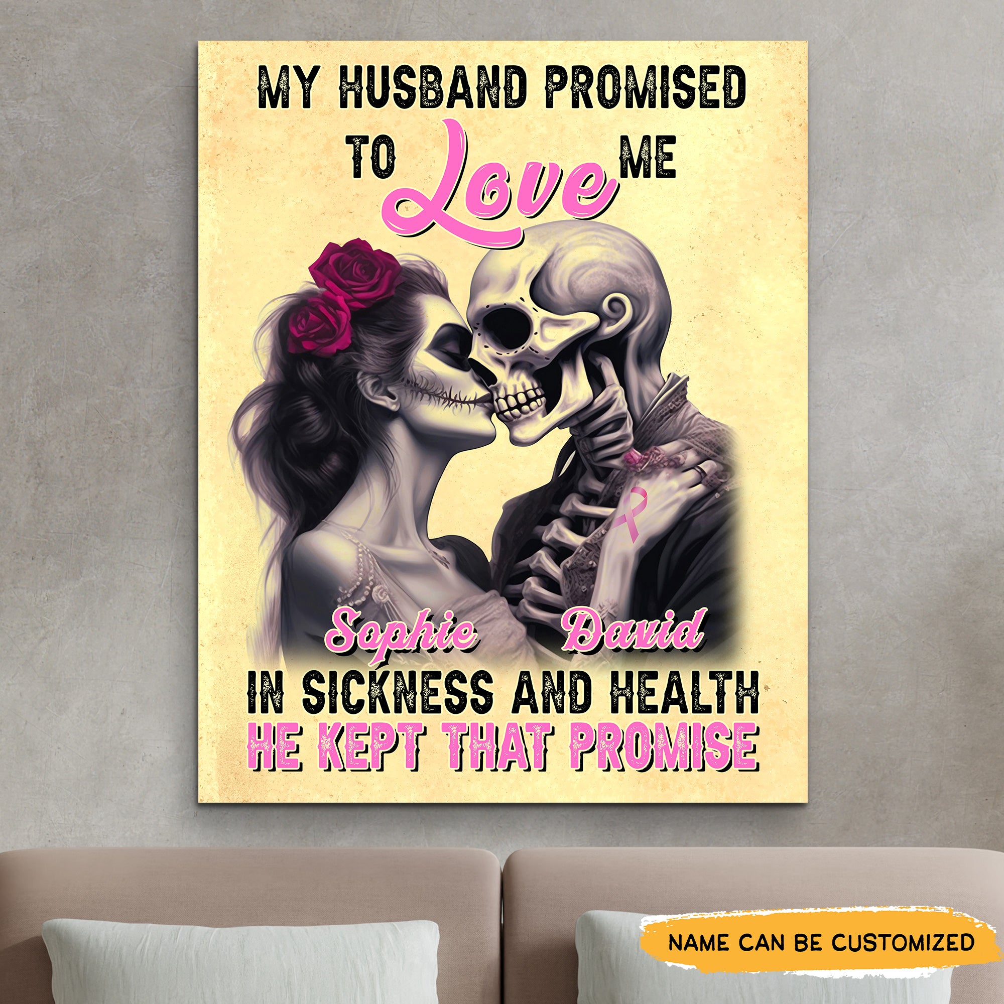 My Husband's Promise - Custom Personalized Names Gothic Skull And Roses Canvas