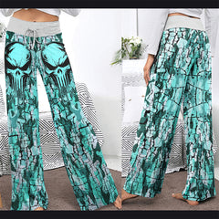 MintCream Skull Women's High-waisted Wide Leg Pants | Wonder Skull