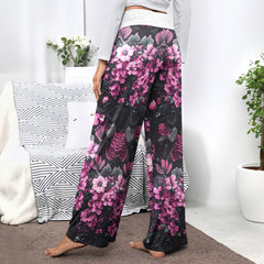 Pink Skull Flower Women's High-waisted Wide Leg Pants