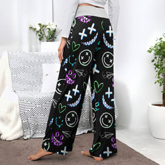 Pastel Emo Pattern Women's High-waisted Wide Leg Pants | Wonder Skull
