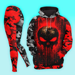 Women Hoodie and Leggings, Bloody Camo Skull Outwear Pants Outfit