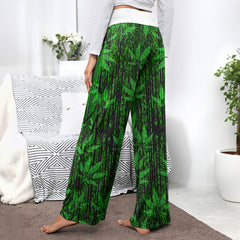 Green Skull Leaf Art Women's High-waisted Wide Leg Pants